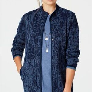 Pure J. Jill Cardigan Womens Blue Intarsia Jacquard Knit Sweater